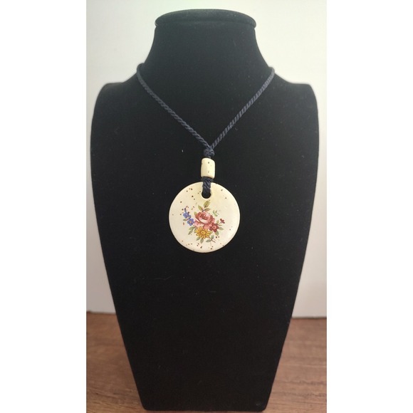 The Unbranded Brand Jewelry - Flower Pendant Black Cord Necklace 27" J81